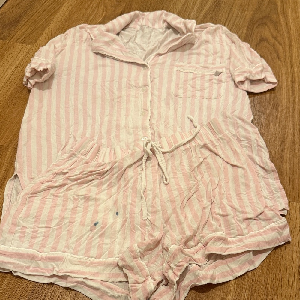 Victoria's Secret Pink & Cream Striped Loungewear short set top bottom szXS
